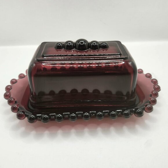 Vintage Amethyst Colored Candlewick Short Butter Dish